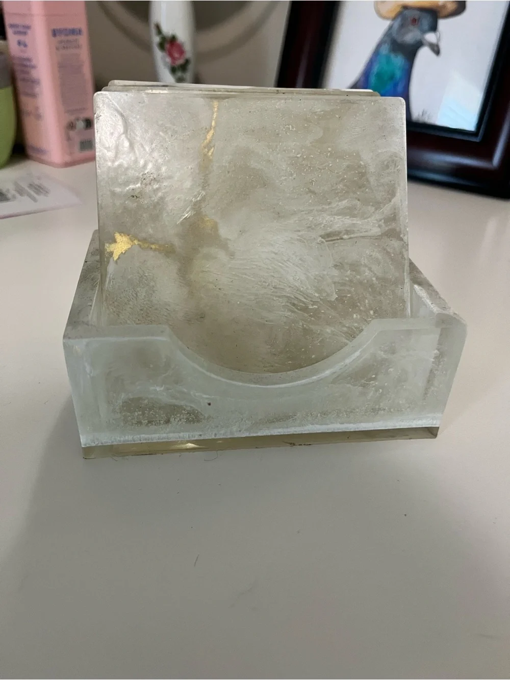 Locally made handcrafted white and gold marbled resin set of four coasters